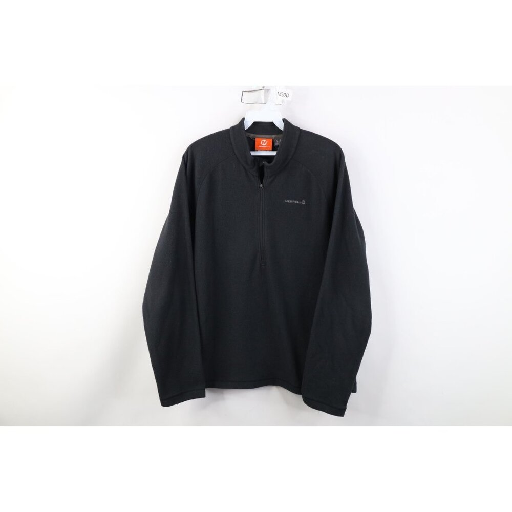 Merrell Mens Small Faded Spell Out Lightweight Fleece 1/4 Half Zip Sweater Black